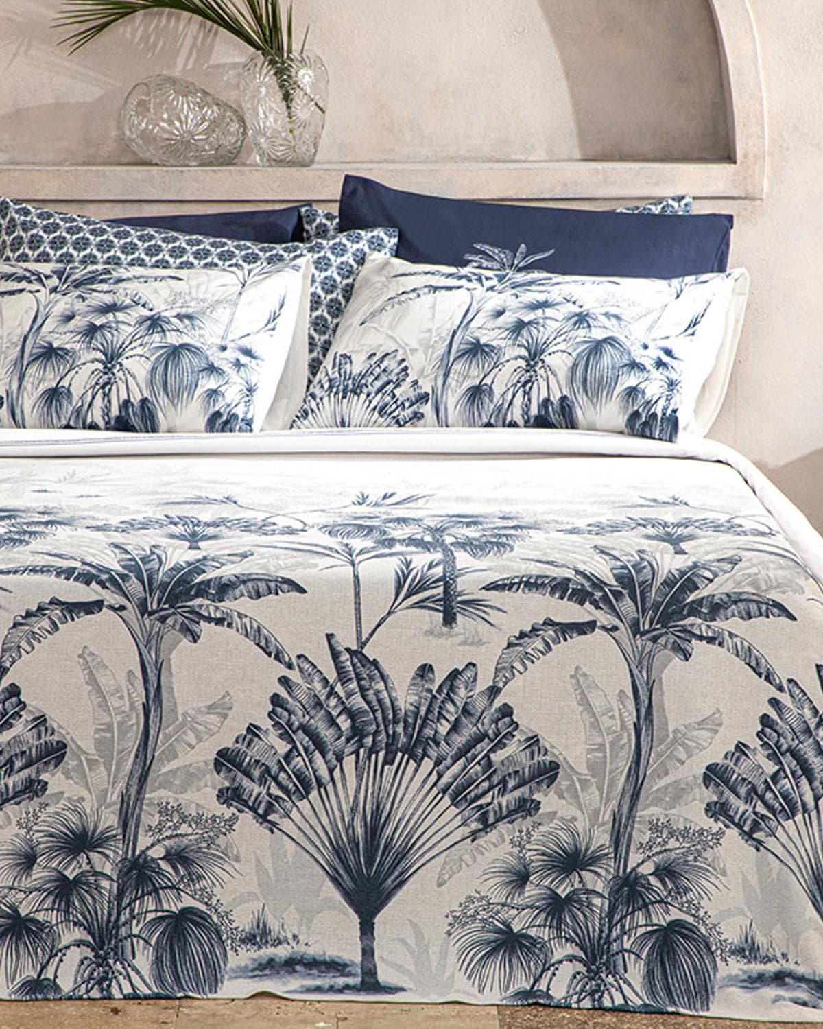Palm Toile – Summer Blanket , Indigo 150x220 cm